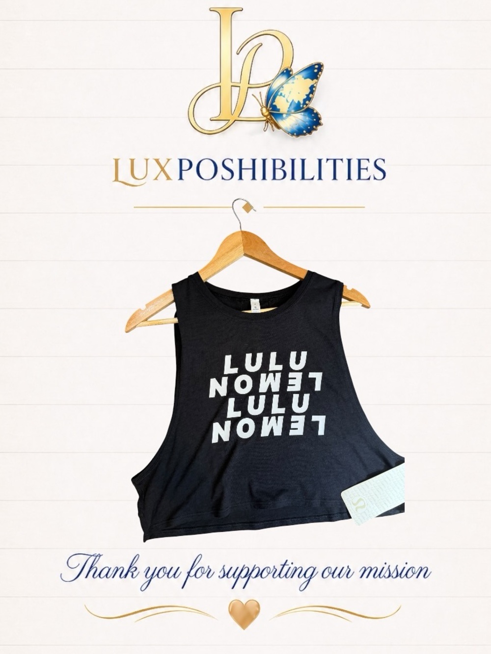 lululemon NWT size 8 Black Cropped Logo Muscle Tank